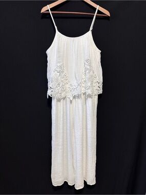 J GEE White Lace Wide Leg Jumpsuit Boho Coquette Resort Romper